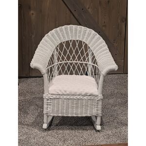 Vintage Childs White Wicker Rocking Chair Refinished Cottagecore Nursery Decor